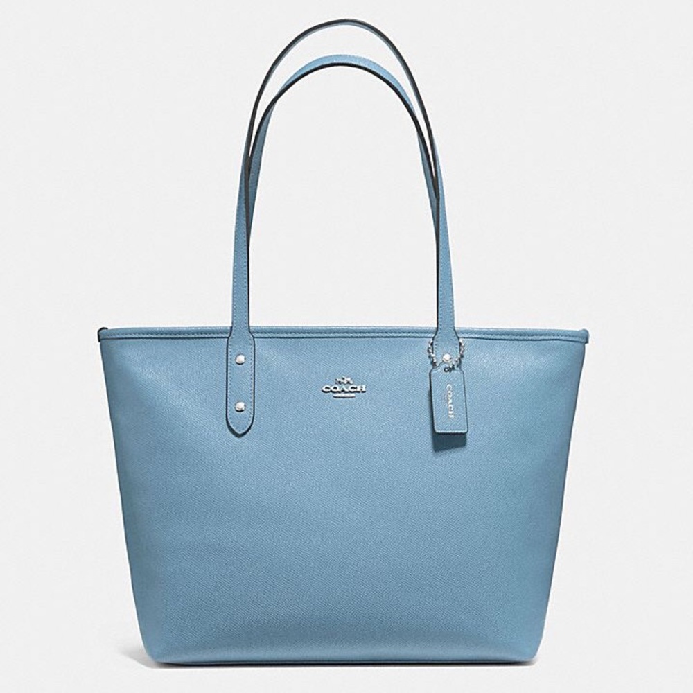 πNWT! Coach Blue Leather Zip Tote - Picture 1 of 7